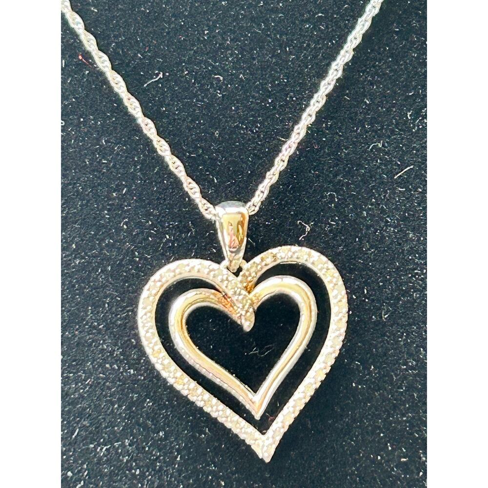 Diamond Accent Double Heart Necklace Sterling Silver NIB 1/10 ct tw